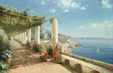 Giuseppe Chiarolanza, Monastery overlooking the Amalfi coast, oil on canvas