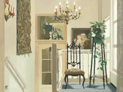 Peter Kelly, The canal house, Amsterdam, oil on board