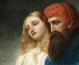 French School, The encounter, oil on panel