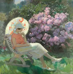 Carlo Christoffe Hornung-Jensen, Among the blooms, oil on canvas