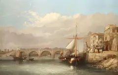 Clarkson Stanfield Ra, A busy quayside, oil on canvas
