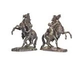 Guillaume Coustou the Elder, pair of decorative patinated bronze models of the Marly Horses, patinated bronze