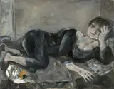 Herbert Kitzel, Liegende (Mareille), 1957, Öl auf Hartfaser