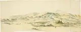 Carl Haller von Hallerstein, Griechische Landschaft (Panorama), 1810, Aquarell (wohl nachträglich) über Bleistift auf vier aneinandergefügten Bögen Bütten (Wasserzeichen: VAN DER LEY und Signet „Fortuna“ über VDL)