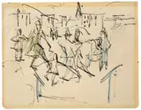 Schlittschuhläufer auf dem Davoser See by Ernst Ludwig Kirchner, Um 1926, Feder in Schwarz und Farbstift auf Papier (aus einem Skizzenbuch), sold Nov 2014