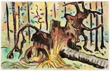 Waldlandschaft mit Wurzel by Karl Schmidt-Rottluff, Farbkreiden und Tuschpinsel auf Papier, sold Nov 2014