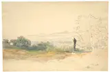 Ernst Ferdinand Oehme, Böhmische Landschaft mit Statue eines Heiligen