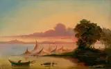Christian Bernhard Morgenstern, Fischernetze am Starnberger See, Um 1850, Öl auf Papier, auf Pappe aufgezogen