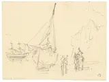Carl Blechen, Am Strand von Vietri, Bleistift auf leichtem Karton