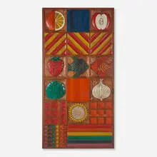 Forms + Surfaces, Custom wall panel (from the Wood Graphics series), c. 1975, redwood, acrylic