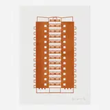 Apartment 3 by Julian Opie, 2021, woodcut in orange on Somerset Velvet 300gsm, offered Sep 2022
