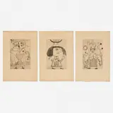 Victor Brauner, Lilith; Azoth; Raziel (three works from the Le Char Triomphal de l'Antimoine portfolio), 1949, etching and aquatint