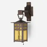 Lantern model 830 from the Charles B. Evans House, Queens by Gustav Stickley, c. 1914, hammered copper, hammered amber glass, sold Jan 2023