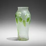 Cameo vase with dogwood blossoms by Tiffany Studios, c. 1908, hand-blown and wheel-carved Favrile glass, sold Jan 2023
