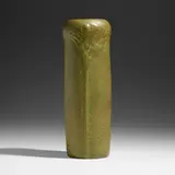 Vase with stylized peacock feathers by Van Briggle Pottery, 1906, glazed earthenware, sold Jan 2023
