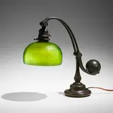 Damascene counterbalance table lamp by Tiffany Studios, c. 1910, hand-blown Favrile glass, patinated bronze, sold Jan 2023
