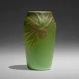 Exceptional vase with pine boughs by Albert R. Valentien for Valentien Pottery, 1911-14, glazed earthenware, sold Jan 2023