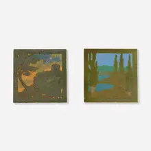 Frederick Walrath, Scenic tiles, set of two, 1908-15, glazed earthenware