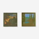 Frederick Walrath, Scenic tiles, set of two, 1908-15, glazed earthenware