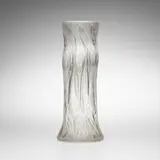Rock Crystal vase with crocuses by Tiffany Studios, c. 1908, hand-blown, acid-etched, and wheel-carved Favrile glass, sold Jan 2023