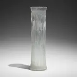 Tall Rock Crystal vase with crocuses by Tiffany Studios, c. 1908, hand-blown, acid-etched, and wheel-carved Favrile glass, sold Jan 2023