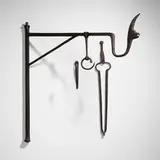 attribution Samuel Yellin, Wall-mounted kettle hook and fire tongs from the Walter Mellor House, Mount Airy, PA, c. 1925, wrought iron