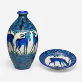 Vase and bowl with antelope by Charles Catteau for Boch Frères Keramis, c. 1925, glazed earthenware, sold Jan 2023