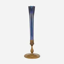 Vase by Tiffany Studios, c. 1920, hand-blown Favrile glass, acid-etched and gilt bronze, sold Jan 2023