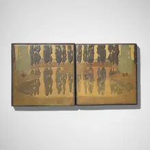 Arthur Eugene Baggs for Marblehead Pottery, Important scenic tiles, set of two, c. 1908, glazed earthenware
