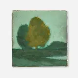 Rare scenic tile by Charles Volkmar for Volkmar Kilns, c. 1910, glazed earthenware, sold Jan 2023