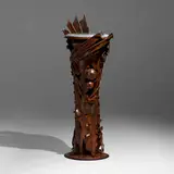 Albert Paley, Plant stand, 2019, forged and fabricated steel with a natural patina, granite