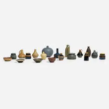 Collection of nineteen miniature vessels by Carl-Harry Stålhane, c. 1955, glazed stoneware, sold Jul 2025
