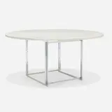 PK 54 dining table by Poul Kjærholm, flint-rolled Cippolino marble, matte chrome-plated steel, sold Jul 2025