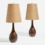Lotte and Gunnar Bostlund, Table lamps, pair, c. 1960, glazed stoneware, twine