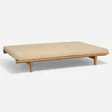 Daybed by Preben Fabricius and Jørgen Kastholm, 1964, oak, linen upholstery, sold Jul 2025