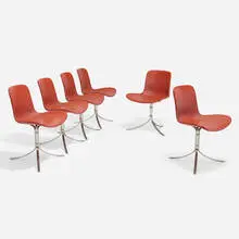 Poul Kjærholm, PK 9 chairs, set of six, leather, matte chrome-plated steel