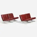 Settees model BO561, pair by Preben Fabricius and Jørgen Kastholm, c. 1970, leather upholstery, matte chrome-plated steel, sold Jul 2025