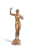 August Wilhelm Goebel, 'Waking the Dawn' - a patinated bronze figure of a female nude, patinated bronze