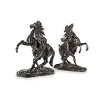 Guillaume Coustou the Elder, pair of late 19th century patinated bronze models of the Marly Horses, patinated bronze