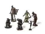 Jean-Louis Grégoire, small patinated bronze figure of the Snake Charmer together with five late 19th / early 20th century French and Italian small patinated bronzes after the antique