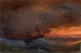 Théodore Gudin, Schiff in stürmischer See bei Sonnenuntergang