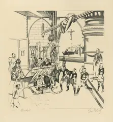 Karl Hubbuch, Mirakel, 1924, Lithographie auf Velin