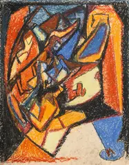 Adolf Hölzel, Ohne Titel. Anfang 1930er Jahre, Farbkreiden und Bleistift auf leicht genarbtem Schoellershammer-Aquarellkarton
