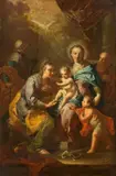 Giovanni Battista Rossi, Die heilige Familie mit Anna, Joachim und dem Johannesknaben – Bozzetto eines Altarbildes für San Ferdinando in Neapel, 1758, Öl auf Leinwand