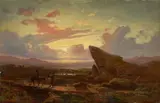 Robert Kummer, Sonnenuntergang über der Campagna di Verona, 1852, Öl auf Papier auf Pappe