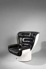 Drehsessel ELDA by Joe Colombo, 1964, Schale: Polyester, Fiberglas, verstärkt, lackiert; Schaumstoffpolsterung; Lederbezug – Hersteller: Comfort S.R.L., Meda,, sold Jun 2016