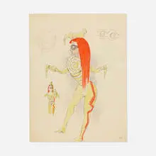 Jesters by Kurt Seligmann, mixed media on paper, offered Jul 2022