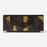 Cabinet, model PE-40A by Paul Evans, 1969, welded and enameled steel, brass, painted wood, enameled steel, slate, offered Jun 2022