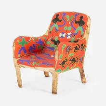 Yoruba, Armchair, glass beads, goatskin