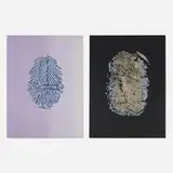June Wayne, Visa/Monday; Visa/Wednesday (two works from the Visa series), 1976, lithographs in colors on Arches Cover paper